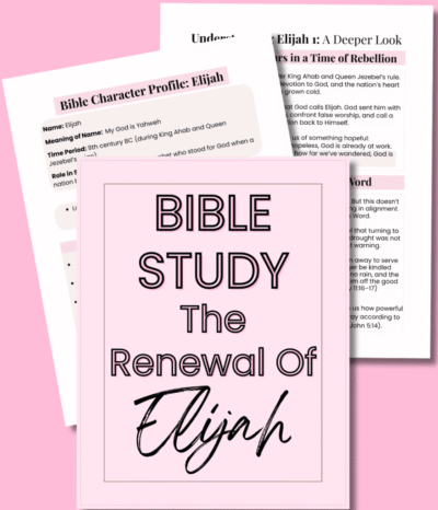 Hero mockup of the free Elijah Bible Study PDF cover with two inside preview pages
