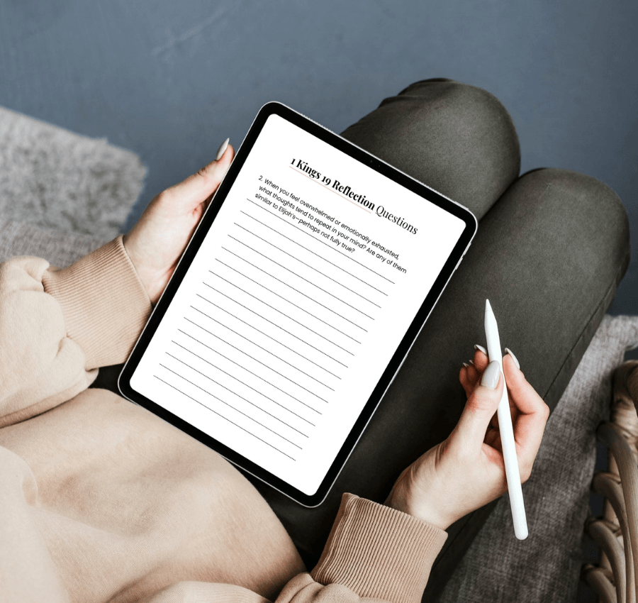 Digital mockup of the free Elijah Bible Study PDF being used on a tablet