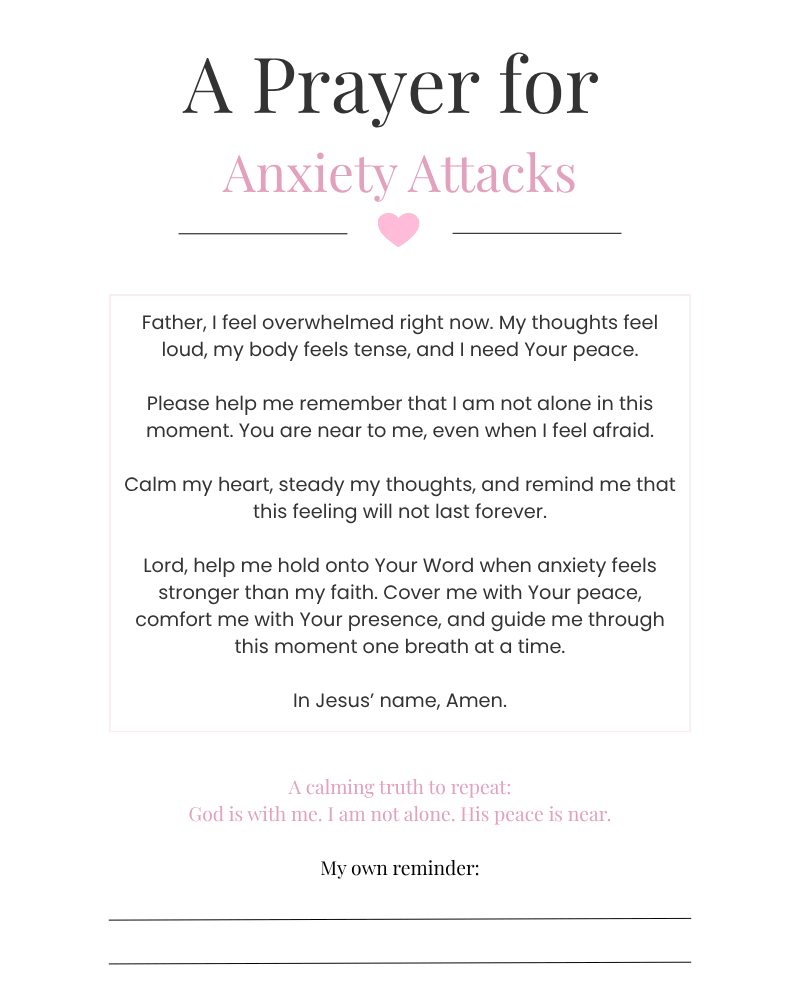 Christian prayer for anxiety attacks printable